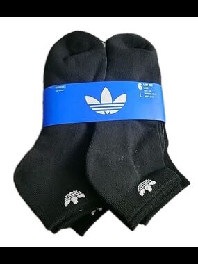 ADIDAS Mens Black Low Cut Socks Quarter Large Shoe Size 6 pairs